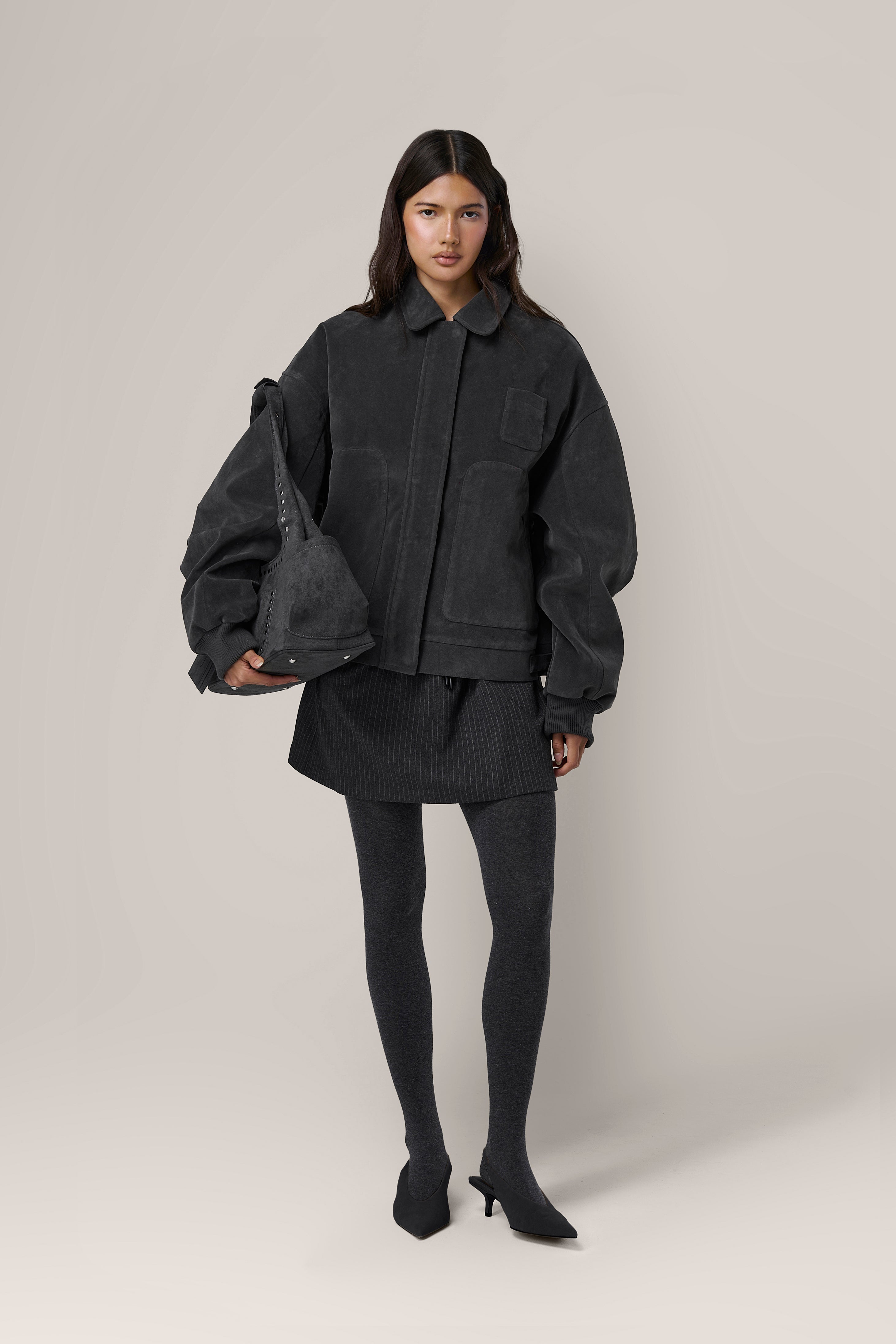 Martha Faux Suede Jacket in Dark Grey